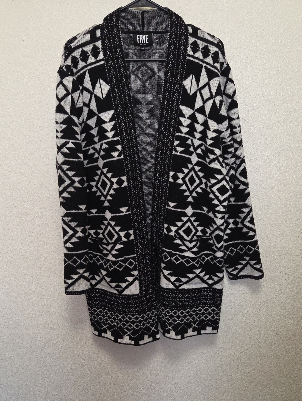 FRYE Black & White Geometric Open-Front Cardigan